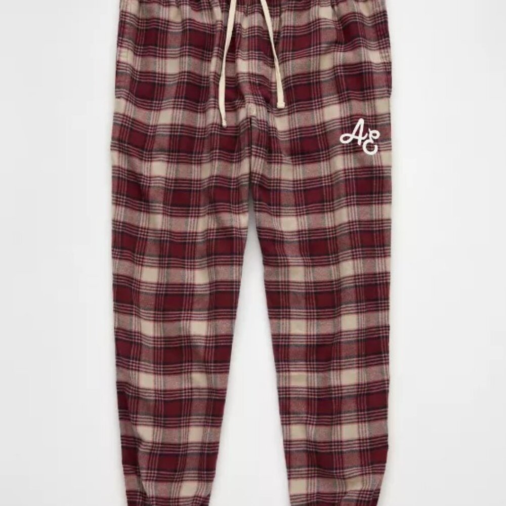 🔴 AMERICAN EAGLE Red Plaid Flannel Comfy JOGGERS Lounge Pants 🔴